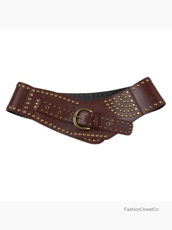 Vintage Studded Rivets Wide Faux Leather Belt Western Chunky Waist Y2k Grunge main image 4